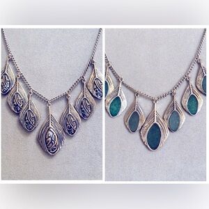 Lucky Brand Silver Necklace Teal Stones